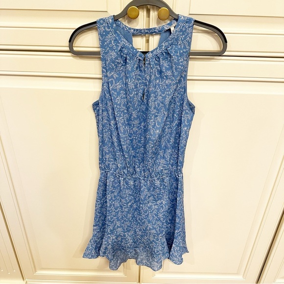 Joie Women’s Blue Microfloral Ruffle Flounce Sleeveless Keyhole Cutout Dress XS - Picture 3 of 11